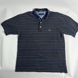 VTG Tommy Hilfiger Golf Men's L Regular‎ Polo Shirt Navy Striped S/S Cotton Logo